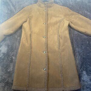 L.L. Bean Faux Fur lined Suede Winter Jacket Brown Womens size medium Petite